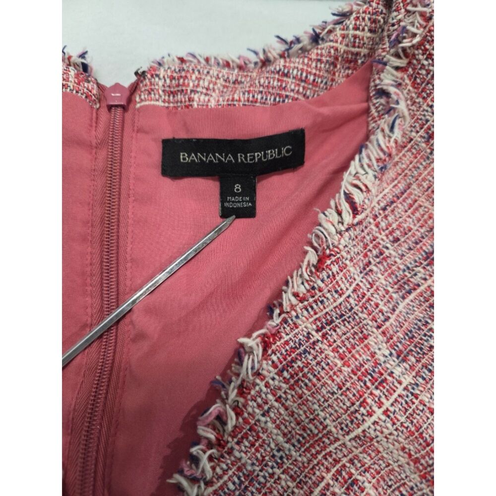 Banana Republic Pink Tweed Faux Wrap Fringe Sheath Dress V-Neck Womens Size 8 - Picture 4 of 9